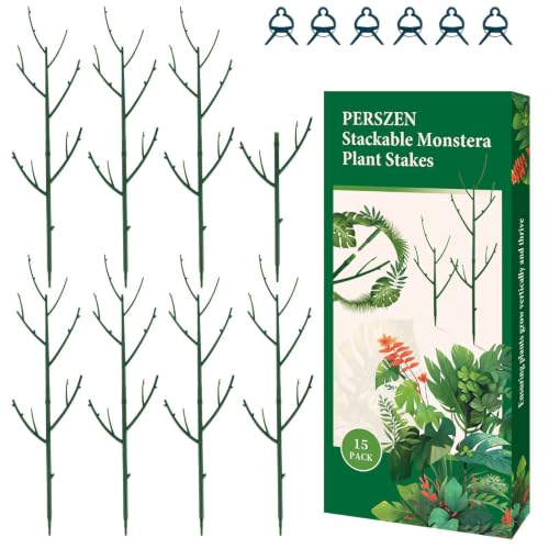 PERSZEN 15 Pack Stackable Plant Support Stakes, Garden Trellis for Climbing Plants Indoor and Outdoor Use, Plant Accessories for Potted Plants Monstera, Plant Sticks for Climbing Plant Stems - color: Dark green, size: 15 pack