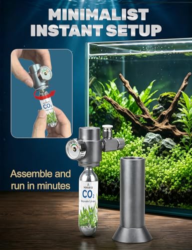 Desktop Complete Aquarium CO2 System, CO2 Regulator with 16g Disposable CO2 Cartridge(2 Pack), Aquarium CO2 kit Compatible with 3/8" Thread for Nano Aquariums