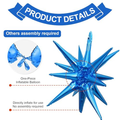 Red Blue Silver Star Balloons, 6PCS 22 Inch Foil Explosion Star Balloons - color: Dark Blue Red Silver