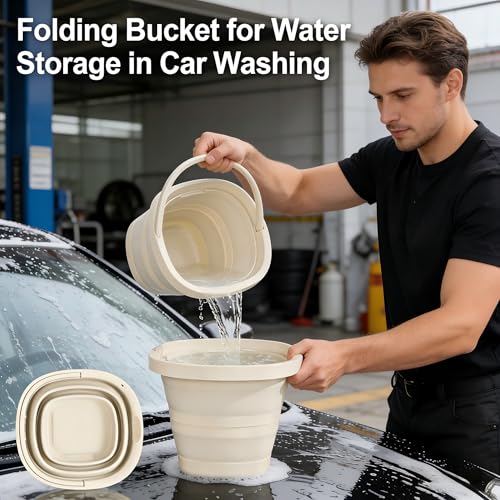 Collapsible Bucket, 2.6 Gallon (10L) Portable Water Pail, Foldable Design with Handle, for Garden, Car Wash, Camping - color: B001-complected