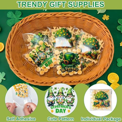 ZYLOP Self-Sealing St Patricks Cellophane Goodie Bags - 4x4 Inch 200 PCS Plastic Self-Adhesive St Patricks Cookie Candy Treat Bags for Gifts Giving Shamrock Bags Holiday Candy Bags Wrap, 4 Style - color: St. Patricks 200pcs