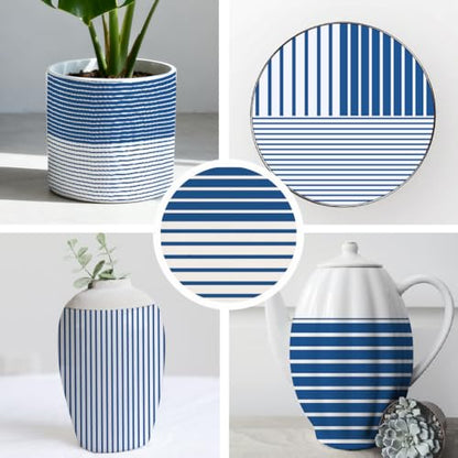 SUPERDANT 5 Pcs Navy Stripe Ceramic Underglaze Stickers Underglaze Transfer Paper Beginner Friendly Pottery Glaze Transfers for Dish Bowl Decor 14.57x20.47 Inch/37x52 cm - style: stripe