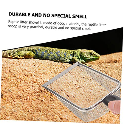 WOONEKY 2pcs Reusable Stainless Steel Reptile Litter Shovels with Fine Mesh Design for Cleaning of Terrarium Substrate for Turtles Lizards and Snakes