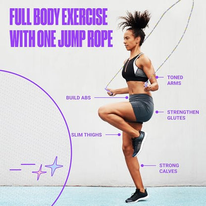 Sportbit Custom-Fit Beaded Jump Rope – Adjustable Length for Kids & Adults, Men & Women – Durable Fitness Rope for Gym & Home - color: Purple / Yellow / White