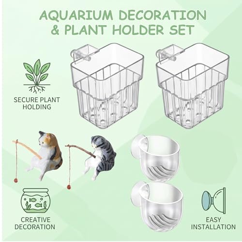 6-Piece Plant Holder for Fish Tank, Fish Tank Plant Holder, Cat Aquarium Decor Set, Cat Fish Tank Accessories, Aquarium Plant Holder Set, Multi-Design Fish Tank Plant Holders for Aquatic Environments