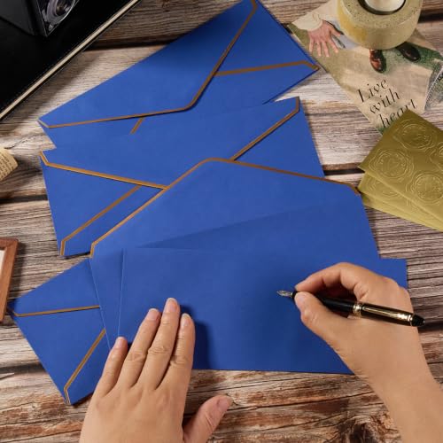 100 Pack #10 Business Envelopes with Gold Stickers, Blue - color: Blue