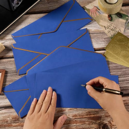 100 Pack #10 Business Envelopes with Gold Stickers, Blue - color: Blue