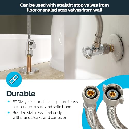 Eastman 9 Inch Flexible Toilet Connector, 7/8 Inch Ballcock x 3/8 Inch Compression, Stainless Steel Braided Hose, 48087 - size: 9 in. L x 7/8 in. B/C x 3/8 in. Comp