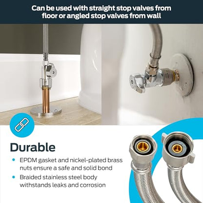 Eastman 9 Inch Flexible Toilet Connector, 7/8 Inch Ballcock x 3/8 Inch Compression, Stainless Steel Braided Hose, 48087 - size: 9 in. L x 7/8 in. B/C x 3/8 in. Comp
