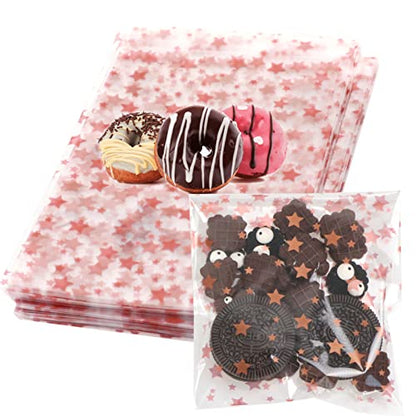 COQOFA 100 Pcs 4x 6 In Star Self-Sealing Cellophane Treat Bag, Clear Cookie Candy Bags Resealable Cellophane Gift Goodie Bag OPP Plastic Party Favor Bags for Bakery,Wedding,Birthday,Baby Shower ,Self Adhesive for Packaging (Rose Gold) - color: Rose Gold(S
