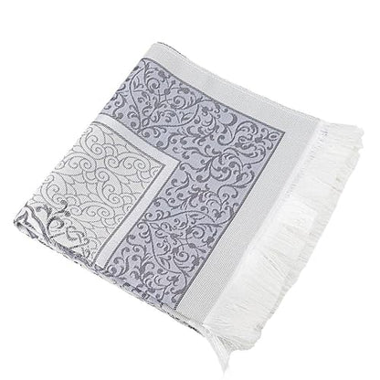 Modefa Luxury Islamic Thin Travel Prayer Mat in Satin Gift Bag - Deluxe 4 Piece Travel Set with Dua Book & Prayer Beads Tesbih - Thin Chenille Turkish Praying Carpet - Eid Gift Set (Blue) - color: Blue