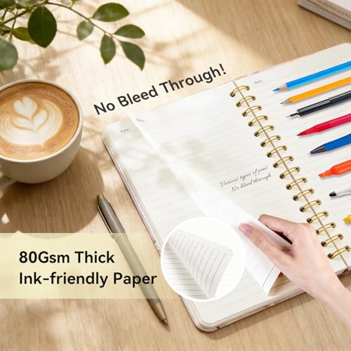 Lined Spiral Journal Notebook, A5 College Ruled Spiral Notebook for Women, Hardcover with Elegant Design for Work and Note-Taking, 5.5 * 8.25 inch, 160 Pages, Marble - color: Land