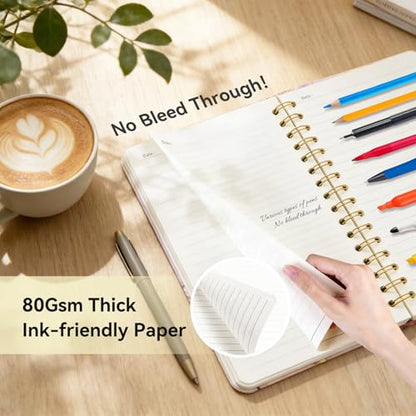 Lined Spiral Journal Notebook, A5 College Ruled Spiral Notebook for Women, Hardcover with Elegant Design for Work and Note-Taking, 5.5 * 8.25 inch, 160 Pages, Marble - color: Land