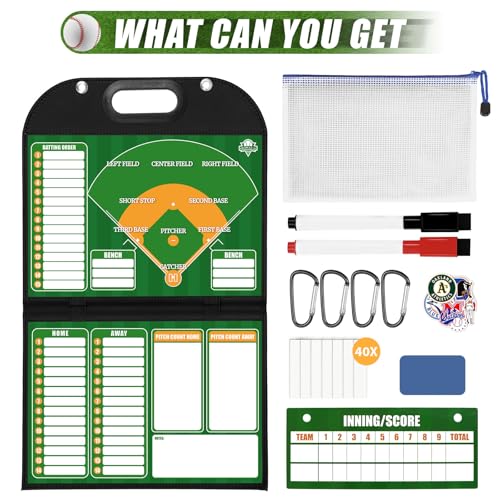 Magnetic Coaching Board – Foldable Dugout Display with Carry Handle, Leather-Covered Double-Sided Strategy & Lineup Planner for Baseball, Softball and Soccer - style: Baseballl