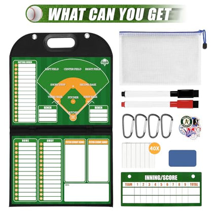 Magnetic Coaching Board – Foldable Dugout Display with Carry Handle, Leather-Covered Double-Sided Strategy & Lineup Planner for Baseball, Softball and Soccer - style: Baseballl