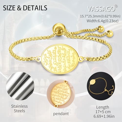 VASSAGO Islamic Ayatul Kursi Oval Bracelet for Women Allah Teardrop Link Bracelets Arabic Muslim Quran Calligraphy Charm Bracelet Islam Eid Ramadan Gift Jewelry Gifts - color: Box Chain-G