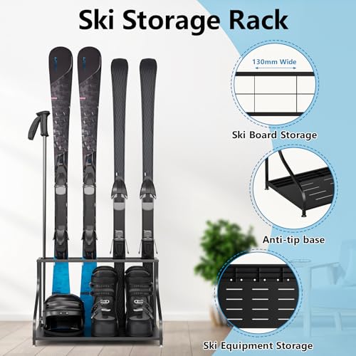 Ski Storage Rack-Holder Garage - Freestanding Ski Equipment Organizer Ski Boot Snowboard Rack Stand Snow Gear Storage - color: 4 Pairs