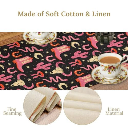 Western Cowgirl Table Runner, Pink Cowboy Boots Cacti Cactus Skull Print Table Runner for Kitchen Dining Party Birthday Wedding, 13x36 Inch - color: Cowboy -7, size: W13"x L36"