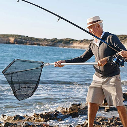 Fishing Landing Net with Stainless Steel Telescoping Pole 74.8" Long Handle,Rubber Coated Nylon Mesh,for Steelhead,Salmon,Kayak,Catfish,Bass,Trout,Shrimp,Crab,for Easy Catch & Release,74.8 inch - style: 61" Stainless Steel Handle-stronger