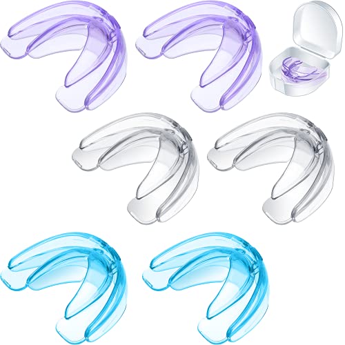 TOODOO 6 Pieces Braces Mouth Guard Kids Sports Mouth Guard for Kids Double Football Youth Mouthguards for Boxing Football Hockey Karate Basketball (Transparent, Transparent Purple/Blue) - color: Transparent, Transparent Purple/ Blue