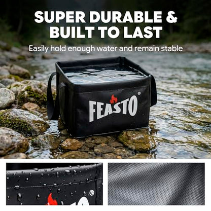Feasto Collapsible Water Bucket for Grill Brush Cleaning & Soaking, Foldable Square Dunk Tank for Steam Grills, Multi-Use Indoor & Outdoor (Bucket Only, No Brush Included), Black