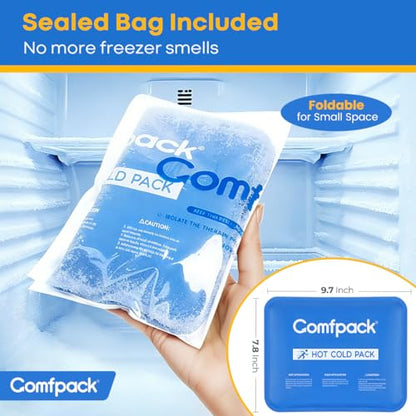 Comfpack Soft Gel Ice Packs for Injuries Reusable, Flexible Double Sided Cold Packs for Muscle Pain Relief & Strains, Ice Pack for Shoulder, Knee, Ankle, Back, Face, Leg, Arm(1 PK) - size: 9.7×7.8 Inch