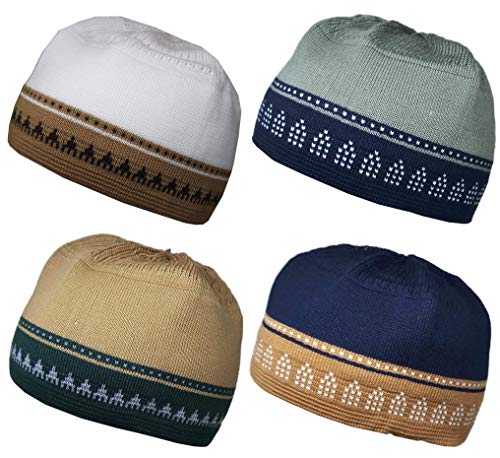 Set 4 Kufi Hat for Men Muslim AMN-225 Beanie Skull Cap Islam Taqiyah Takke Gift - color: Color Set 7