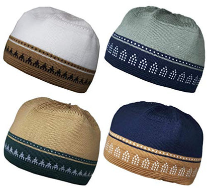 Set 4 Kufi Hat for Men Muslim AMN-225 Beanie Skull Cap Islam Taqiyah Takke Gift - color: Color Set 7