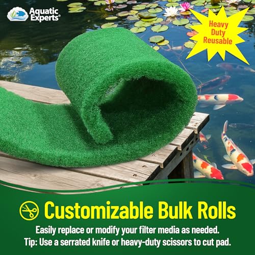 Aquatic Experts Green COARSE Pond Filter Pad - 2 inch Thick - Bulk Roll Water Garden Filter Pond Media - Made in USA, (14" x 56") - size: 14" x 56"