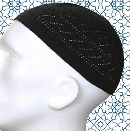 Muslim Prayer Rug Prayer Beads Kufi Hat for Men and Women 100% Breathable Black Skull Beanie Traditional Desing Prayer Mat Eid Ramadan Gifts Islamic Set Salah Mat Taffeta Fabric Soft (Black) - color: Black