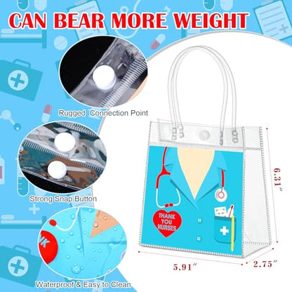 Aliceset 24 Pcs Nurses Week Gift Bags Bulk Clear PVC Thank You Nurse Gift Bags with Handles for Nursing Graduation Hospital Staff, Medical Assistant Appreciation CNA Week, 6.31"x 5.91"x 3.15" - style: Thank You Nurses