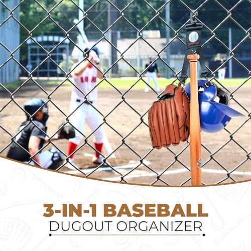 Baseball Softball Gear Hanger - 3 in 1 Dugout Organizer and Bat Holder with 2 Clips - Versatile Hiking and Camping Accessories