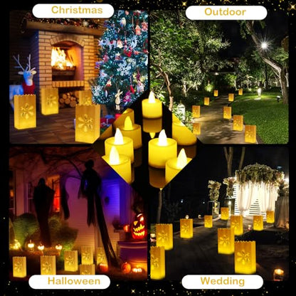 Sabary 50 Sets Luminary Bags with Flameless Tea Lights Outdoor Luminaries LED Lantern Candle Bags for Wedding Birthday Ramadan Christmas Party Decorations Romantic Decor(Snowflake) - style: Snowflake