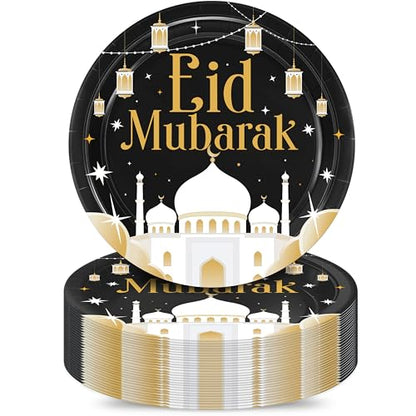 50PCS Eid Mubarak Plates Ramadan Decorations Happy Eid Islamic Muslim Party Decoration Supplies