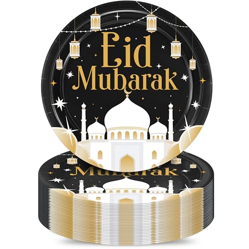 50PCS Eid Mubarak Plates Ramadan Decorations Happy Eid Islamic Muslim Party Decoration Supplies