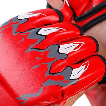 White Kickboxing Sparring Gloves Half Finger Boxing Gloves Open Palms MMA Gloves for Men Women Training Grappling Fighting Punching Bag - color: Red