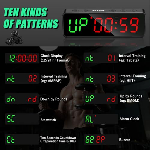 Portable Gym Workout Timer, Fitness Clock with The Rubber Case and Built-in Magnetic Spine, Large LED Digital Anti Vertigo Display, for Home Garage Schools (Black) - color: Black