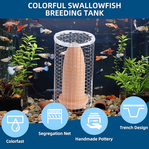 Saim Fish Breeding Cones Cave, Ceramic Spawning Breed Cone, 9.94 inch | Spawning Slates for Fish Tank, Spawning Barrels for Discus Fish Angelfish, with Isolation net