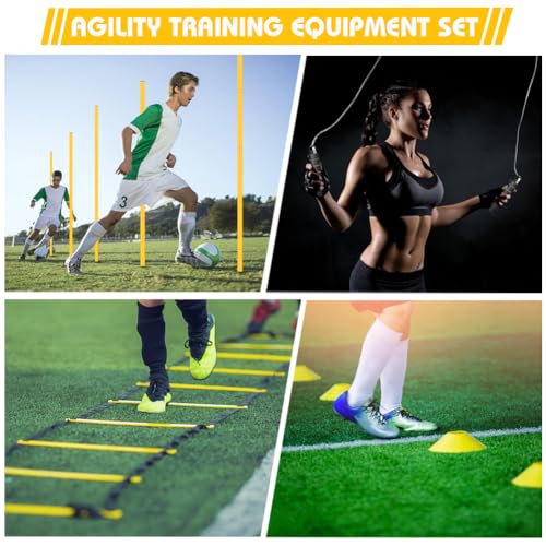 Agility Speed Training Equipment for Soccer, Football, Basketball | Includes Hurdles, 6 Poles, Ladder, 12 Cones & Jump Rope to Improve Footwork, Agility and Coordination for Youth and Adult