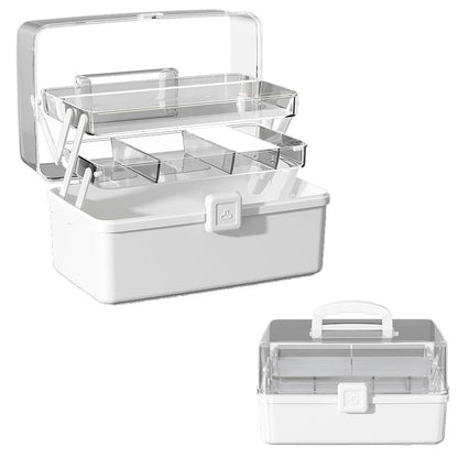 Large 3-Layer Craft Storage Box with Handle, White - color: White