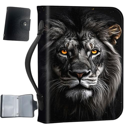 PU Leather Bible Cover with Handle & Pockets, Large Capacity Bible Case, Water-Resistant Scripture Organizer Bag with Bonus Card Holder, Christian Gift for Women & Men, Lion - color: Lion