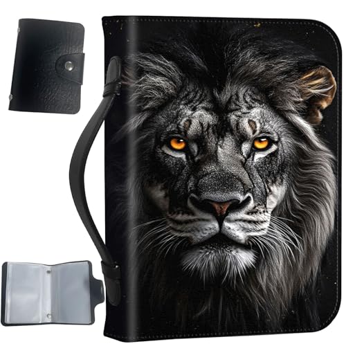 PU Leather Bible Cover with Handle & Pockets, Large Capacity Bible Case, Water-Resistant Scripture Organizer Bag with Bonus Card Holder, Christian Gift for Women & Men, Lion - color: Lion