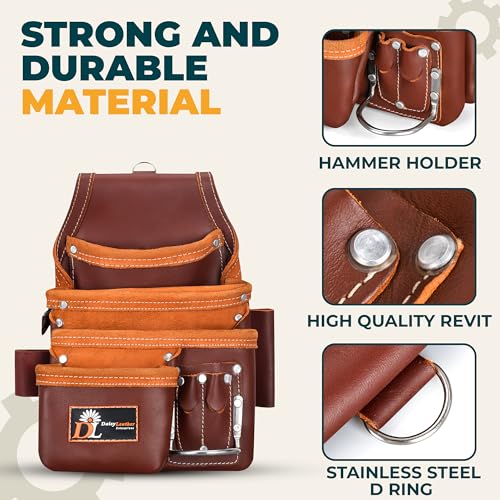 Daisy Leather Tool Bag Pro 505 Premium Leather Oil Tanned 13 Pockets with Speed Square Pocket Multi-Purpose Tool Organizer for Handyman Carpenter Electrician Construction Farmers X-Large… - color: Cherry