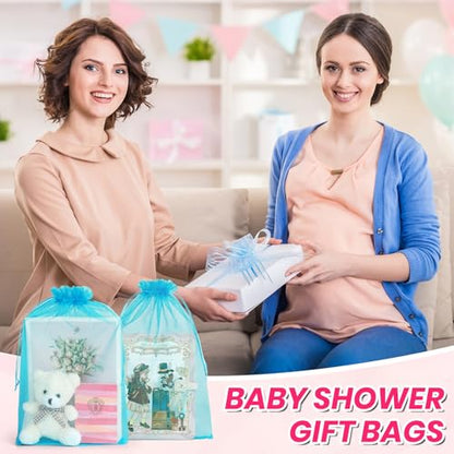 ANZNKU 100 Pcs Large Organza Bags 8x12, Small Mesh Gift Bag Drawstring Bulk - color: Lake Blue