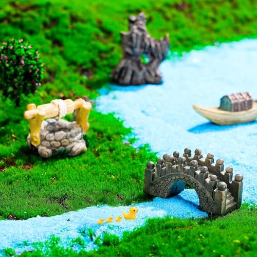 Mini Fairy Garden Accessories Kit, Micro Landscape Decoration Pond Bridge Ornaments, Miniature Figurines for Potted Plant Bonsai Terrarium Decor Mountain Water(ZS204)
