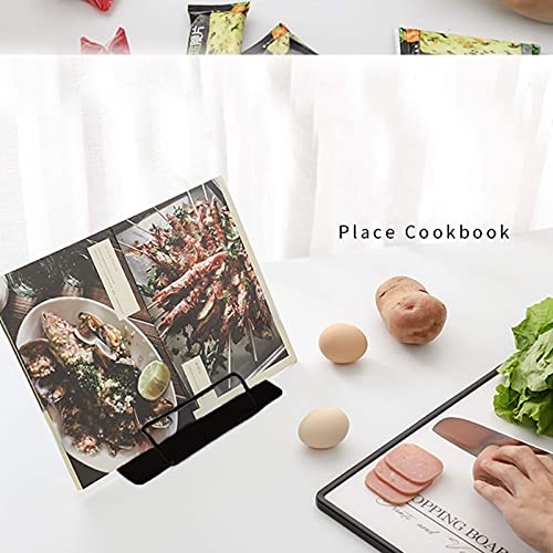 MSDADA 1PC Desk Book Stand Metal Reading Rest Book Holder Adjustable Cookbook Documents Holder Portable Sturdy Bookstands for Recipes Textbooks Tablet Music Books with Page Clips (Black) - color: Black