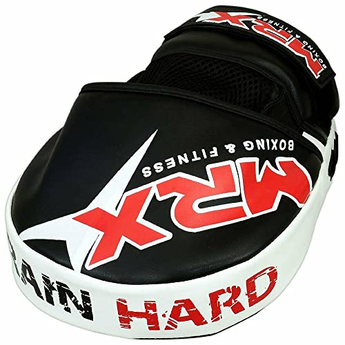 Punching Mitts MMA Muay Thai Boxing Pads, Gel Tech Leather Curved Focus Mitts, Training Hand Pads Sparring Martial Arts Karate Dojo Target Strike Shield - color: Black/White