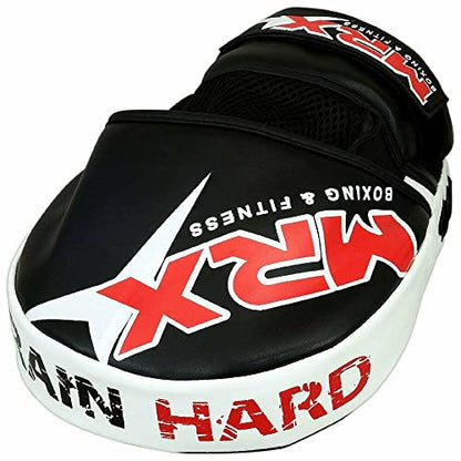 Punching Mitts MMA Muay Thai Boxing Pads, Gel Tech Leather Curved Focus Mitts, Training Hand Pads Sparring Martial Arts Karate Dojo Target Strike Shield - color: Black/White