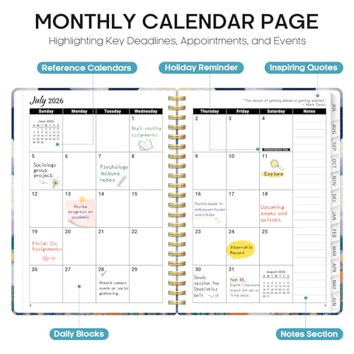 Planner 2026–2027, Academic Monthly Weekly Spiral Calendar, July 2026 – June 2027, Hardcover Agenda Notebook with Tabs, 6.3" x 8.5", Perfect for Students, Teachers, School & Daily Planning - Balloon Valley - color: T-Balloon Valley, size: (6.3"x8.5")a5