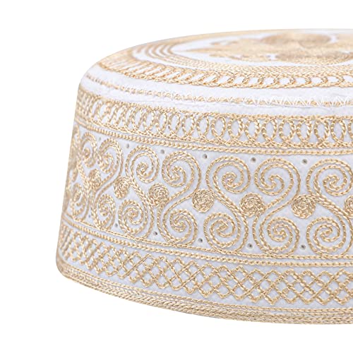Muslim Prayer Kufi Hat for Men Boys Islamic Beanie Skull Cap Prayer Headwear Embroidery Kofia Topi Sun Hat Ramadan Eid Gift - color: Yellow